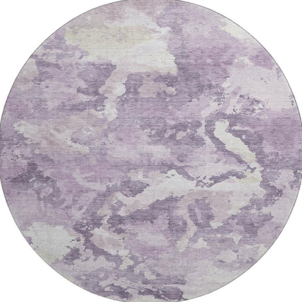 8' X 8' Lavender And Ivory Abstract Washable Round Rug With UV Protection