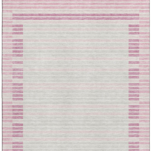 5' X 8' Pink Ivory And Mauve Striped Washable Area Rug With UV Protection