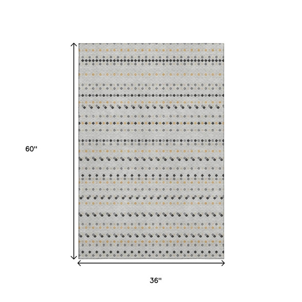 3' X 5' Silver Gray And Gold Striped Washable Area Rug With UV Protection