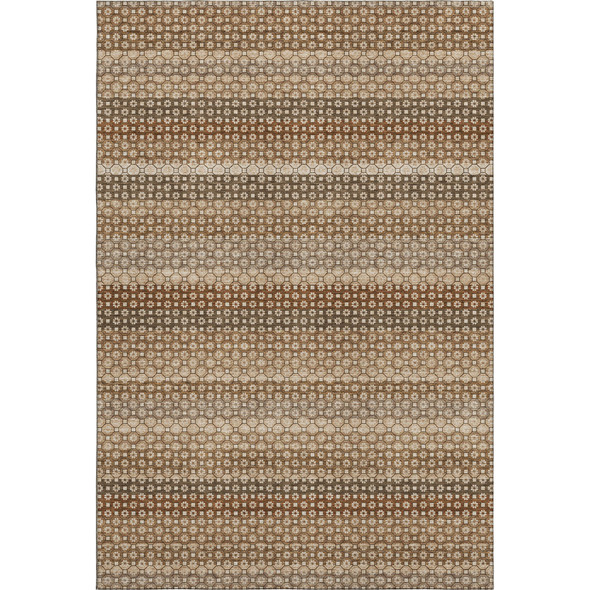 9' X 12' Rust Beige And Taupe Striped Washable Area Rug With UV Protection