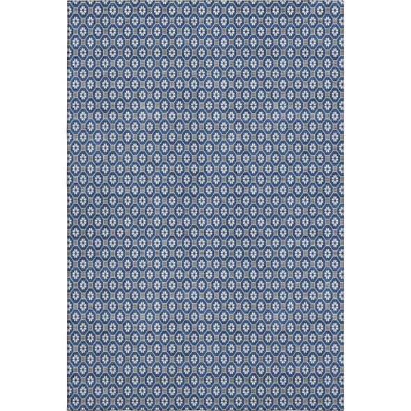 3' X 5' Navy Blue Gray And Silver Geometric Washable Area Rug With UV Protection