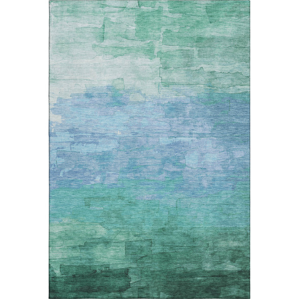 8' Teal And Aqua Striped Washable Area Rug With UV Protection