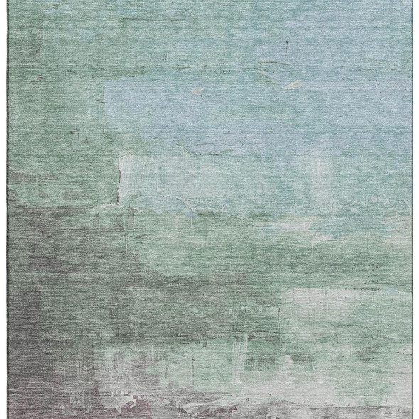 8' Artichoke Green Pale Aqua And Blush Abstract Washable Area Rug With UV Protection