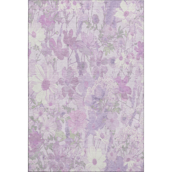 3' X 5' Lavender And Ivory Floral Washable Area Rug With UV Protection