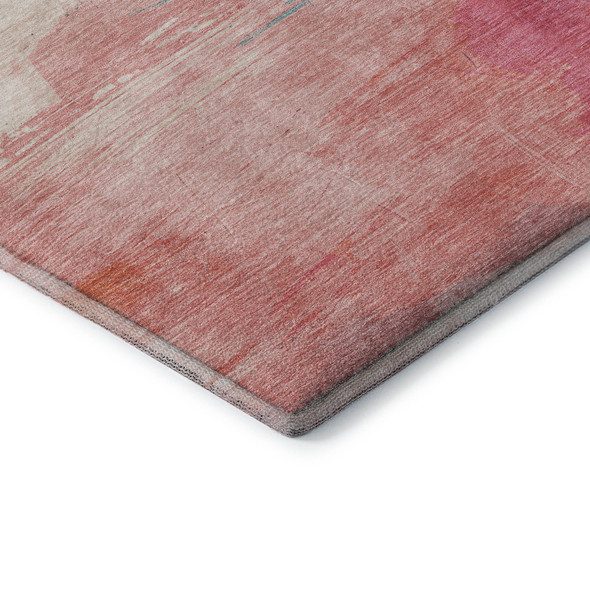 8' Pink Gold And Teal Abstract Washable Area Rug With UV Protection
