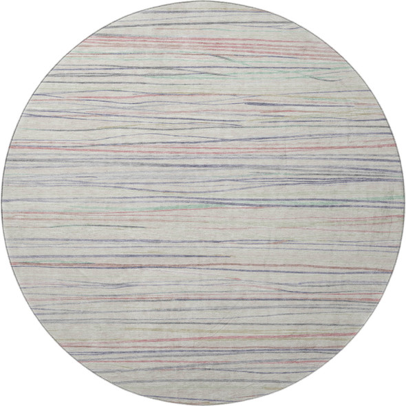 8' X 8' Beige Pink And Purple Striped Washable Round Rug With UV Protection