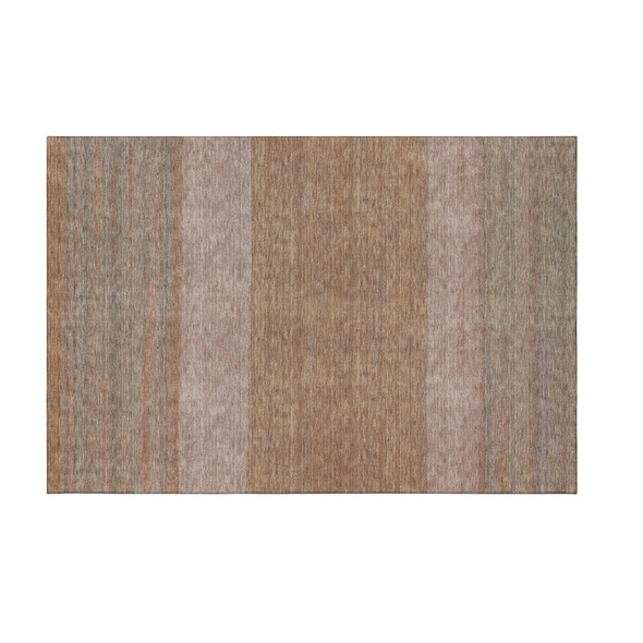 3' X 5' Salmon Rust And Gray Striped Washable Area Rug With UV Protection