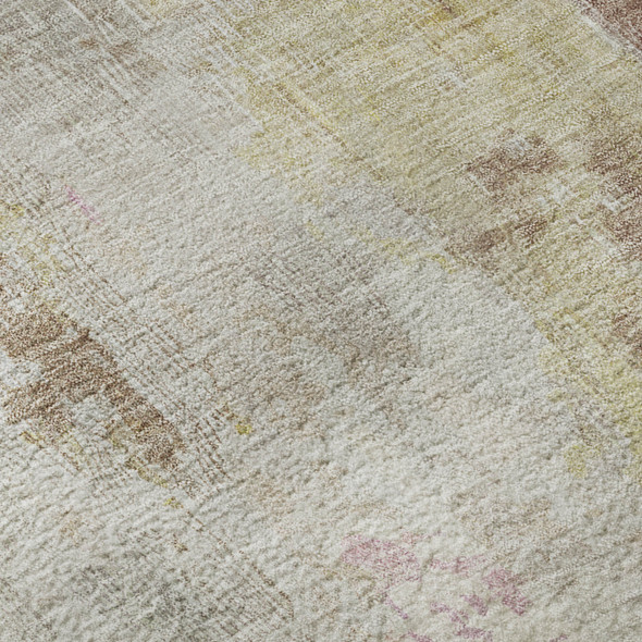 9' X 12' Tan Mauve And Ivory Abstract Washable Area Rug With UV Protection