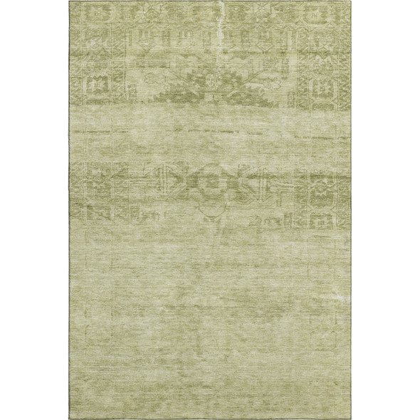 9' X 12' Artichoke Green And Beige Oriental Washable Area Rug With UV Protection