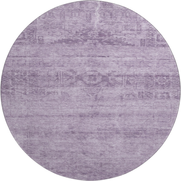 8' Plum And Lavender Oriental Washable Round Rug With UV Protection