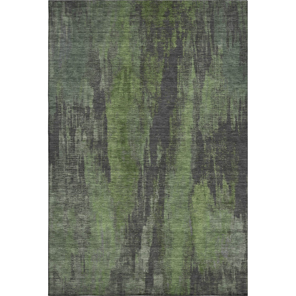 10' X 14' Olive Green Charcoal And Gray Abstract Washable Area Rug With UV Protection