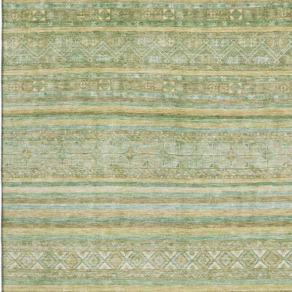 3' X 5' Green Gold And Beige Striped Washable Area Rug With UV Protection