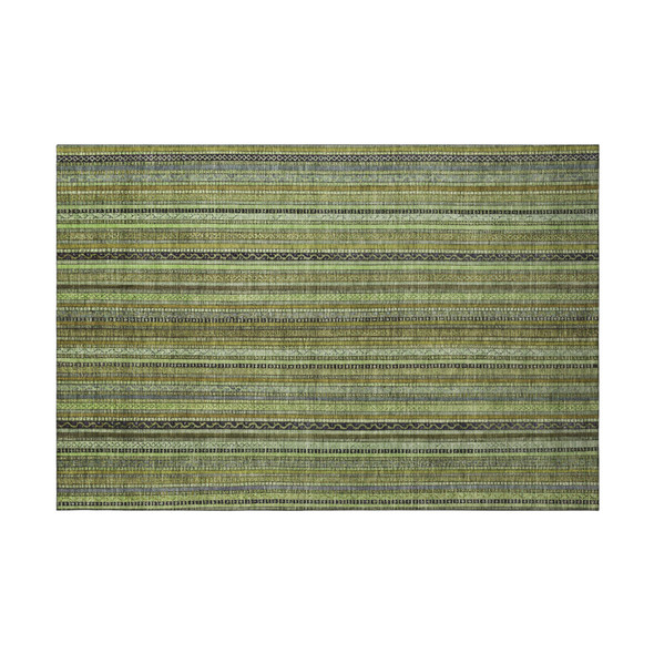 3' X 5' Green Gray And Gold Striped Washable Area Rug With UV Protection