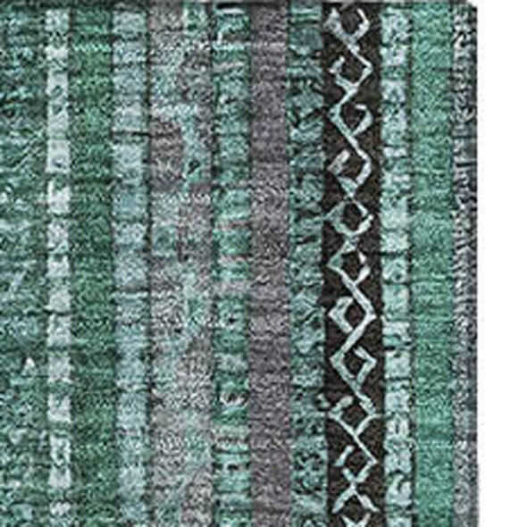 9' X 12' Teal Charcoal And Gray Striped Washable Area Rug With UV Protection