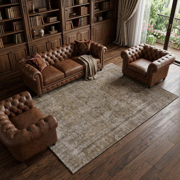 9' X 12' Brown And Taupe Abstract Washable Area Rug With UV Protection