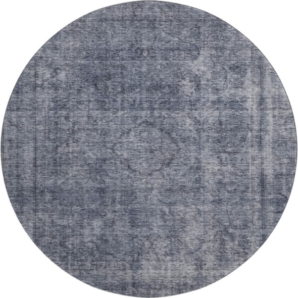 8' Blue And Gray Abstract Washable Round Rug With UV Protection