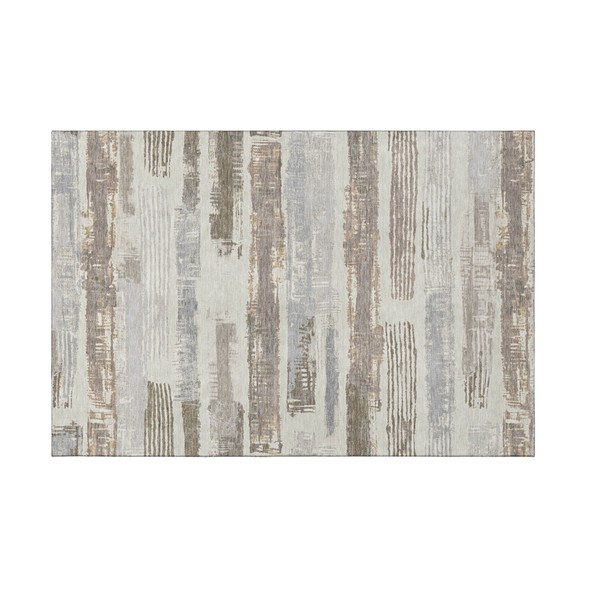 3' X 5' Linen Gray And Ivory Striped Washable Area Rug With UV Protection