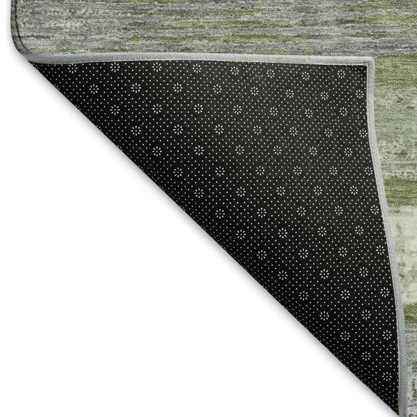 5' X 8' Olive Green Gray And Silver Striped Washable Area Rug With UV Protection