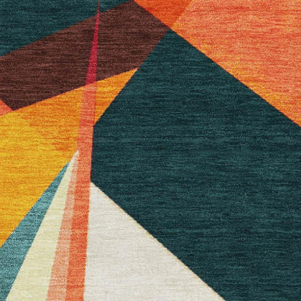 3' X 5' Ivory Orange And Pink Geometric Washable Area Rug With UV Protection