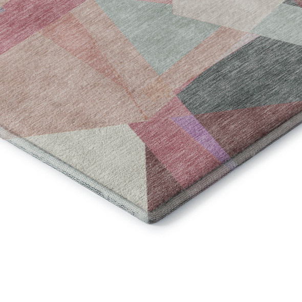9' X 12' Pale Aqua Blush And Sage Geometric Washable Area Rug With UV Protection