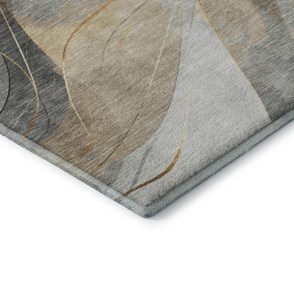 9' X 12' Gray Silver And Coral Abstract Washable Area Rug With UV Protection