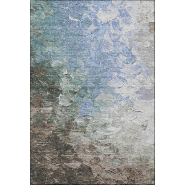10' X 14' Denim Blue Ivory And Taupe Abstract Washable Area Rug With UV Protection