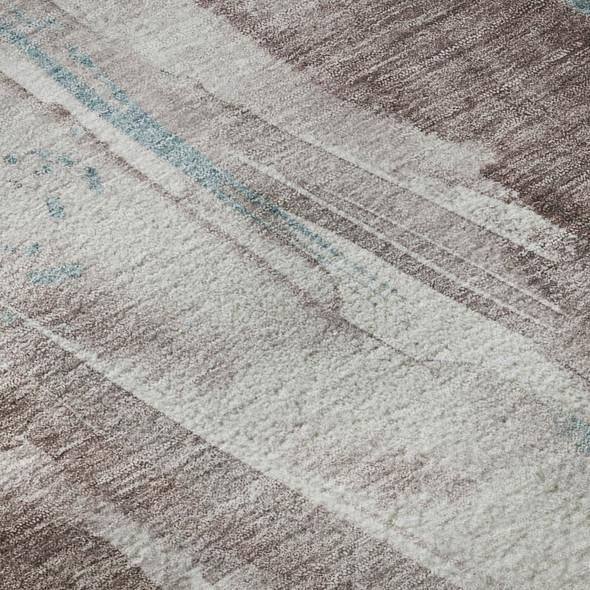 10' X 14' Taupe Blue And Ivory Abstract Washable Area Rug With UV Protection