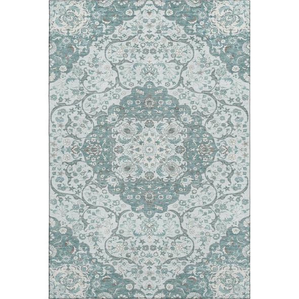 3' X 5' Teal Gray And Silver Medallion Washable Area Rug With UV Protection