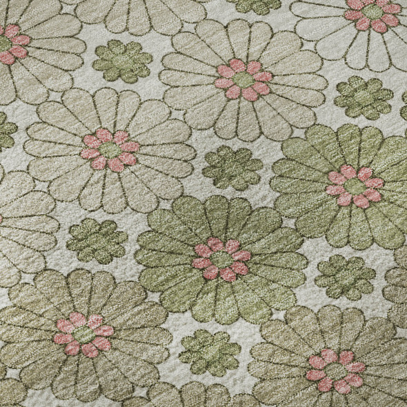 10' X 14' Artichoke Green Purple And Beige Geometric Washable Area Rug With UV Protection