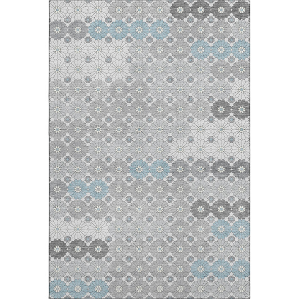 3' X 5' Silver Gray And Blue Geometric Washable Area Rug With UV Protection