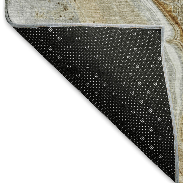 10' X 14' Pewter Tan And Ivory Abstract Washable Area Rug With UV Protection