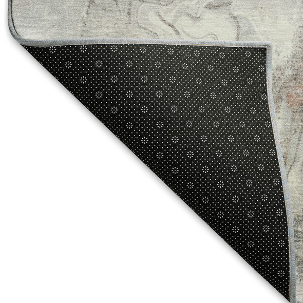 3' X 5' Salmon Gray And Ivory Abstract Washable Area Rug With UV Protection