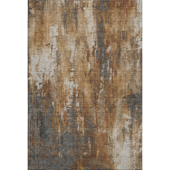 9' X 12' Rust Charcoal And Ivory Abstract Washable Area Rug With UV Protection