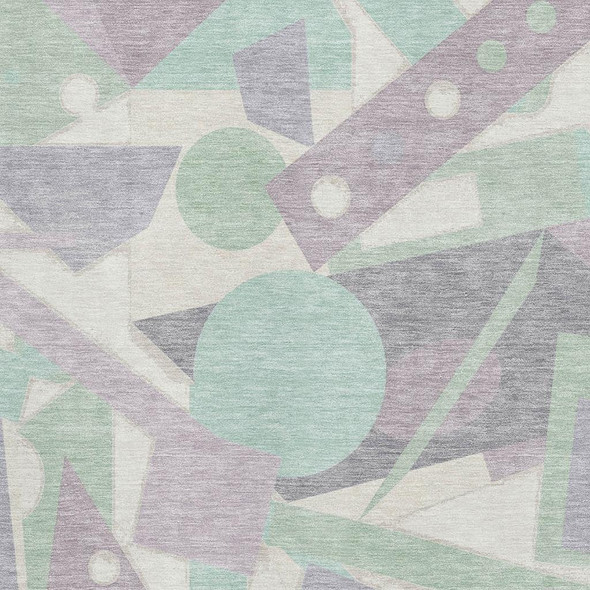 3' X 5' Lilac Mint Green And Ivory Geometric Washable Area Rug With UV Protection