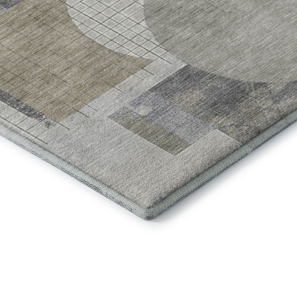 10' X 14' Beige Gray And Silver Geometric Washable Area Rug With UV Protection