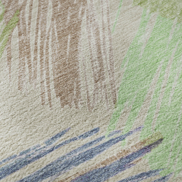 9' X 12' Beige Purple And Mint Green Striped Washable Area Rug With UV Protection
