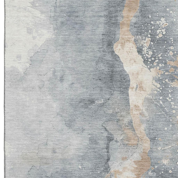 3' X 5' Gray Beige And Ivory Abstract Washable Area Rug With UV Protection