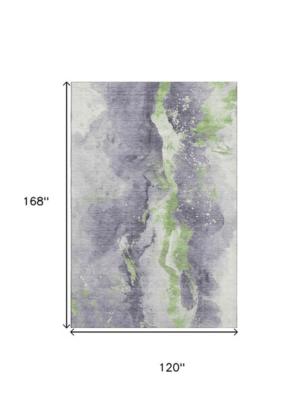 10' X 14' Lavender Green And Ivory Abstract Washable Area Rug With UV Protection