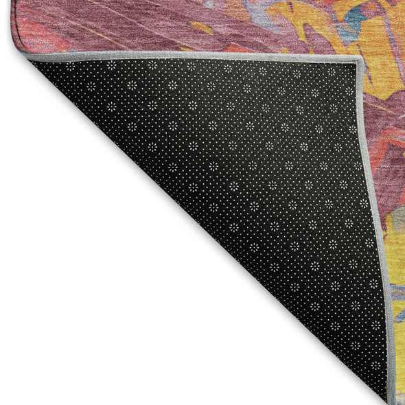 9' X 12' Blue Yellow And Pink Abstract Washable Area Rug With UV Protection