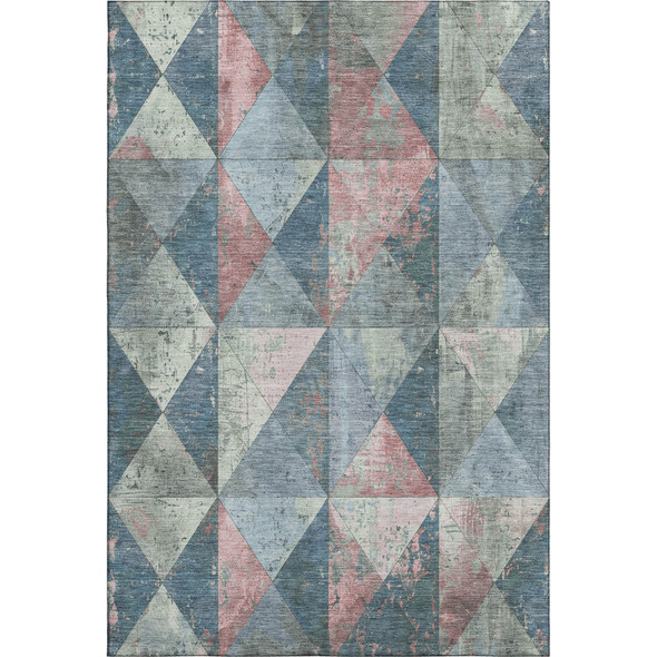 10' X 14' Denim Blue Blush And Ivory Geometric Washable Area Rug With UV Protection