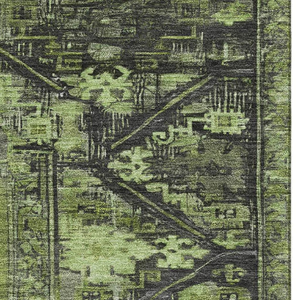 9' X 12' Olive Green And Charcoal Oriental Washable Area Rug With UV Protection