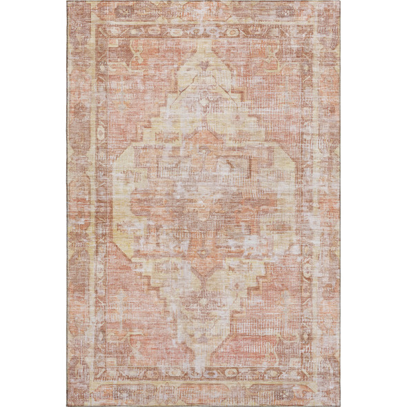3' X 5' Terra Cotta Ivory And Wheat Oriental Washable Area Rug With UV Protection