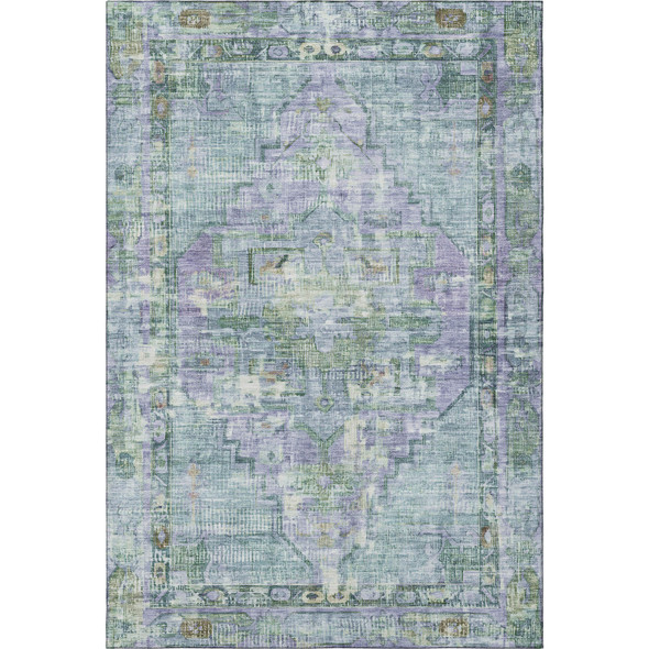 9' X 12' Teal Lavender And Green Oriental Washable Area Rug With UV Protection