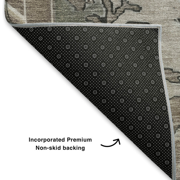 10' X 14' Beige Gray And Charcoal Oriental Washable Area Rug With UV Protection