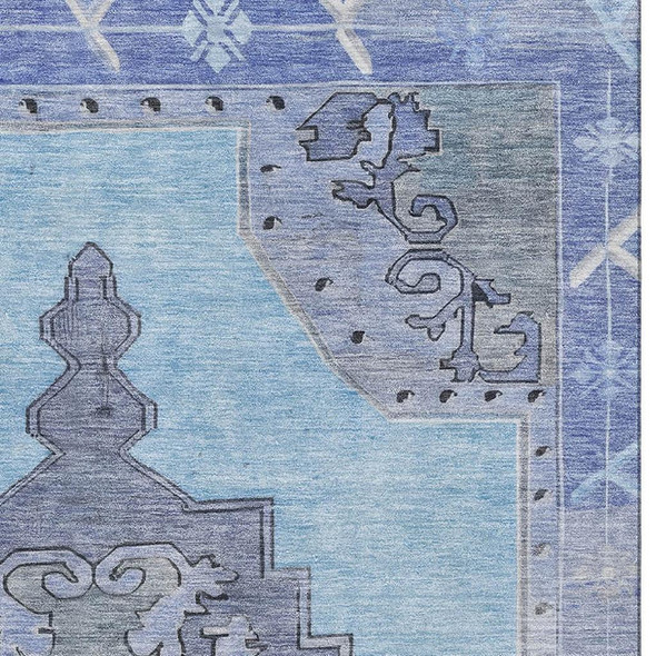 3' X 5' Blue And Gray Oriental Washable Area Rug With UV Protection