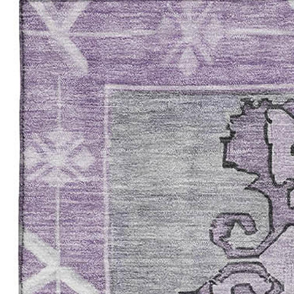 9' X 12' Plum And Gray Oriental Washable Area Rug With UV Protection