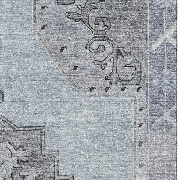 9' X 12' Sky Blue And Gray Oriental Washable Area Rug With UV Protection