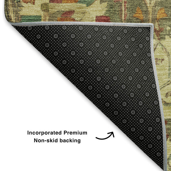9' X 12' Gold Wheat And Green Oriental Washable Area Rug With UV Protection