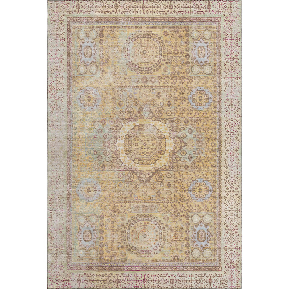 3' X 5' Gold And Beige Oriental Washable Area Rug With UV Protection