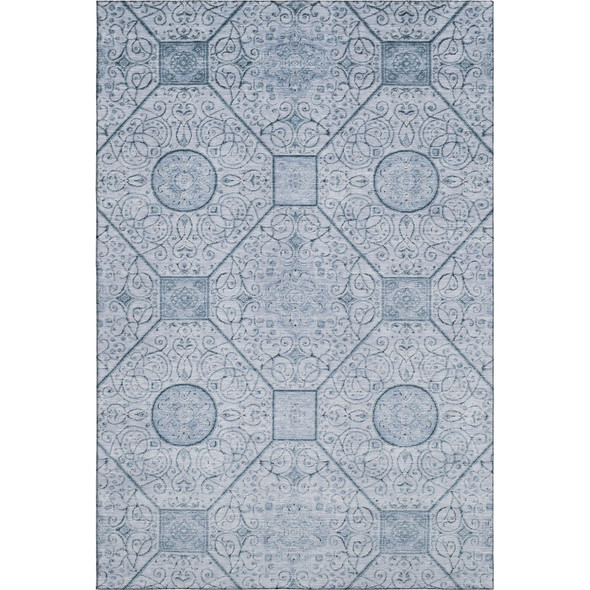 9' X 12' Blue And Ivory Geometric Washable Area Rug With UV Protection